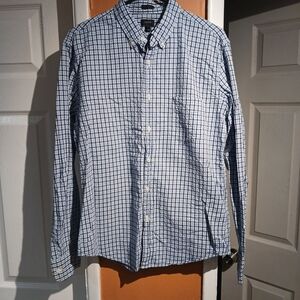J. Crew Men's Blue & White Plaid Slim Button-down Shirt. Size L